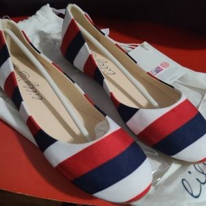 NEW LillyBee Ladies Womans Flats Shoes Penn State White Blue Red Size 8